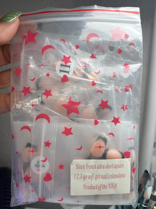 123 Go Black French Ultra short Square Nails